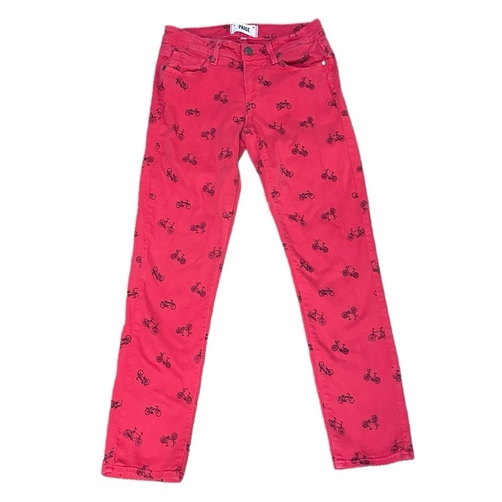 Paige Kylie Crop Red & Black Bicycle Theme Jeans Size 25